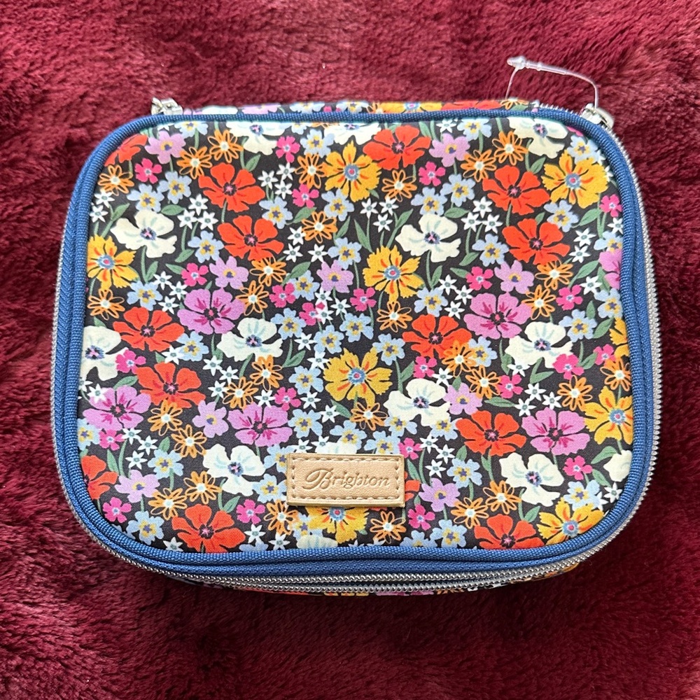 Brighton Floral Travel Pouch - Blue Trim with Multicolor Blooms